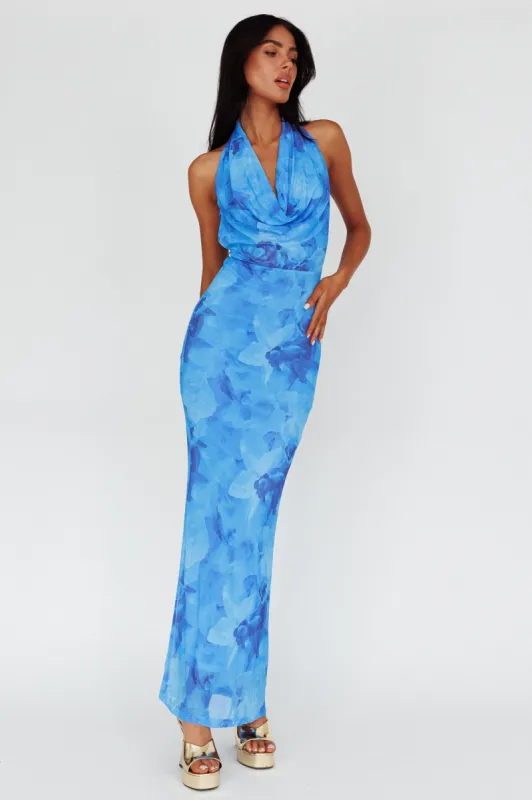 Janika Halterneck Maxi Dress Floral Blue sold by Selfie Leslie