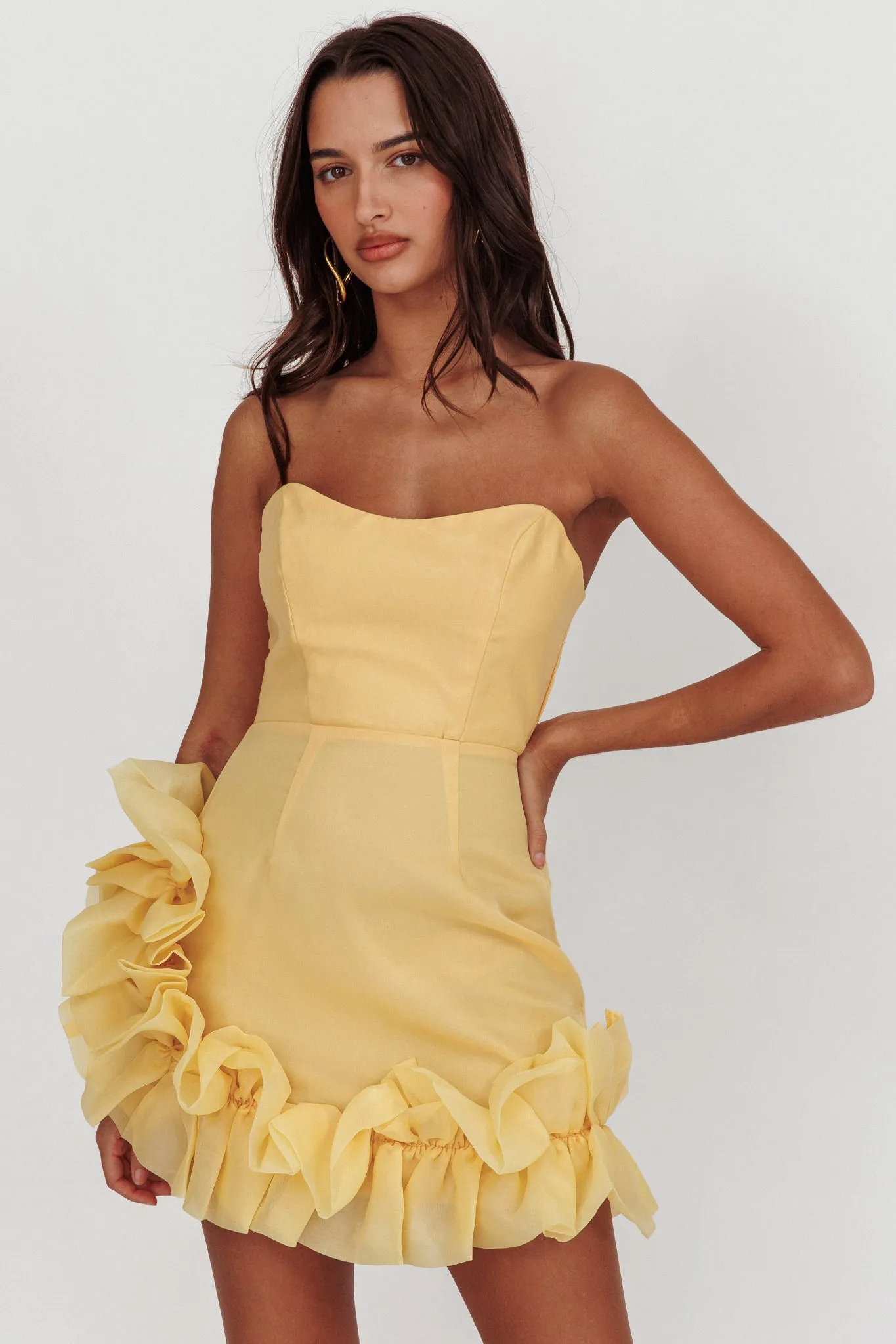 L'amour Toujours Frill Accent Mini Dress Lemon sold by Selfie Leslie
