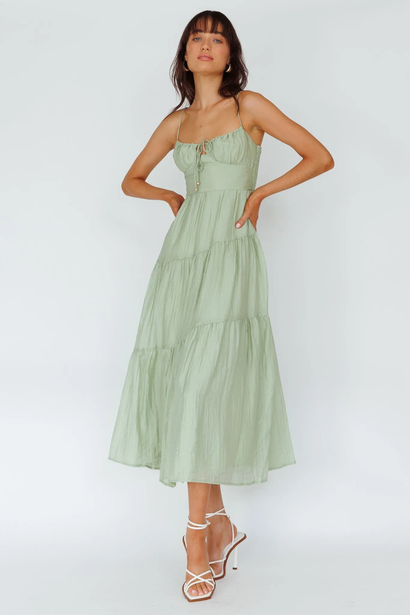 Doe Tie Bust Maxi Dress Sage sold by Selfie Leslie product image thumbnail 5