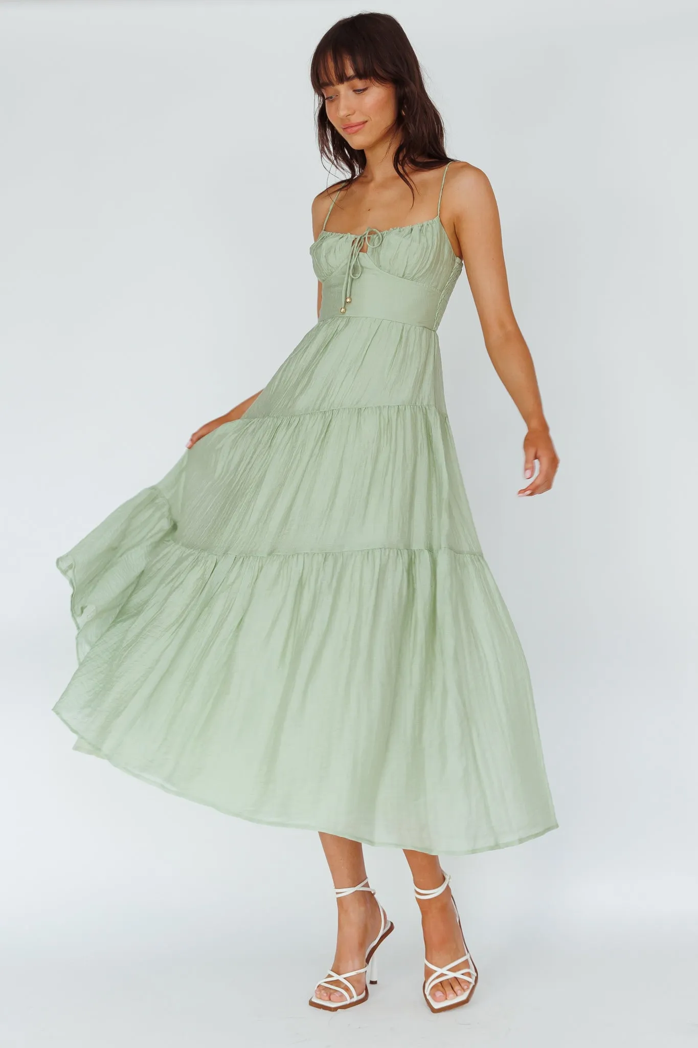 Doe Tie Bust Maxi Dress Sage sold by Selfie Leslie