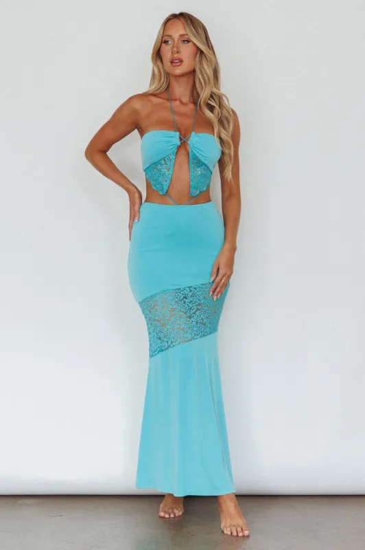 Florida Lace Insert Cut-Out Maxi Dress Blue sold by Selfie Leslie
