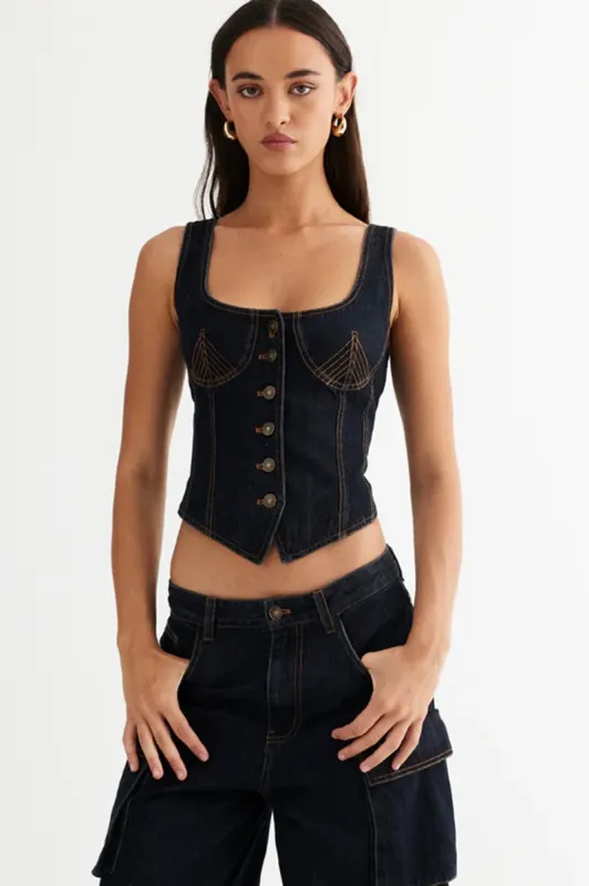 LIONESS After Hours Corset Dark Denim sold by Selfie Leslie