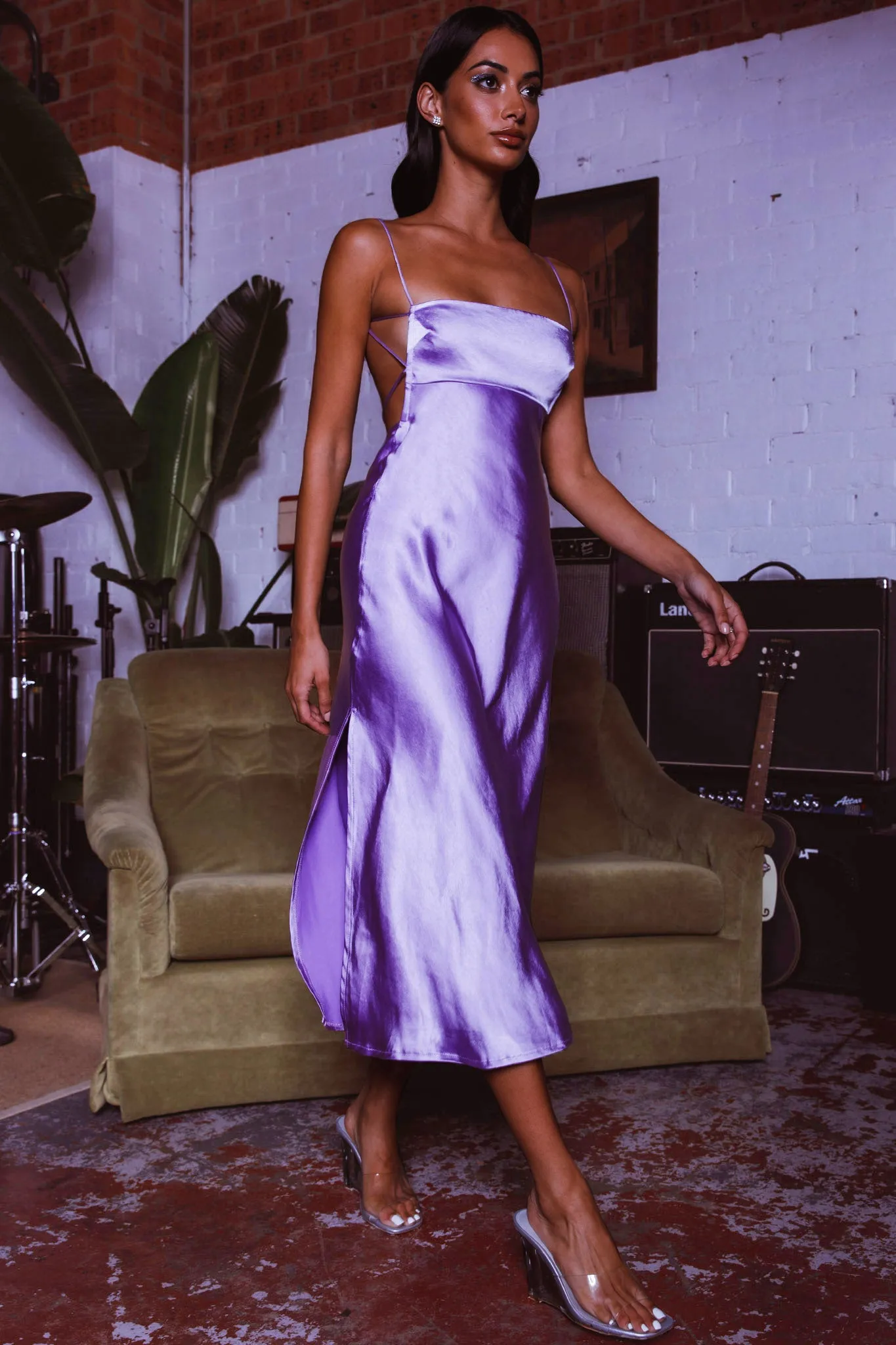 Dolce Life Low Back Midi Dress Lilac sold by Selfie Leslie