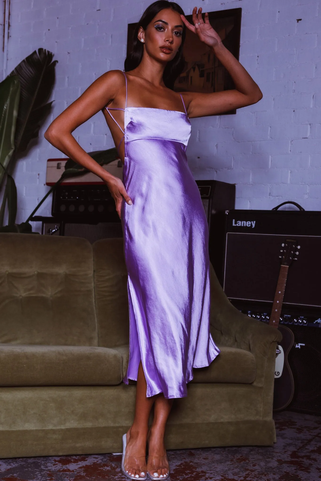 Dolce Life Low Back Midi Dress Lilac sold by Selfie Leslie product image thumbnail 5
