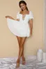 Buongiorno Bella Shirred Lace Up Bodice Mini Dress White sold by Selfie Leslie