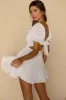 Buongiorno Bella Shirred Lace Up Bodice Mini Dress White sold by Selfie Leslie
