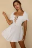 Buongiorno Bella Shirred Lace Up Bodice Mini Dress White sold by Selfie Leslie