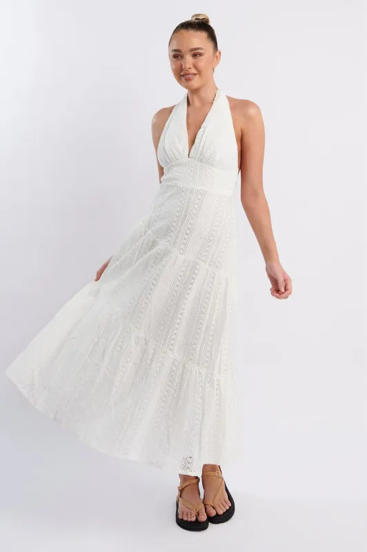 Nolita Halterneck Lace Overlay Maxi Dress White sold by Selfie Leslie