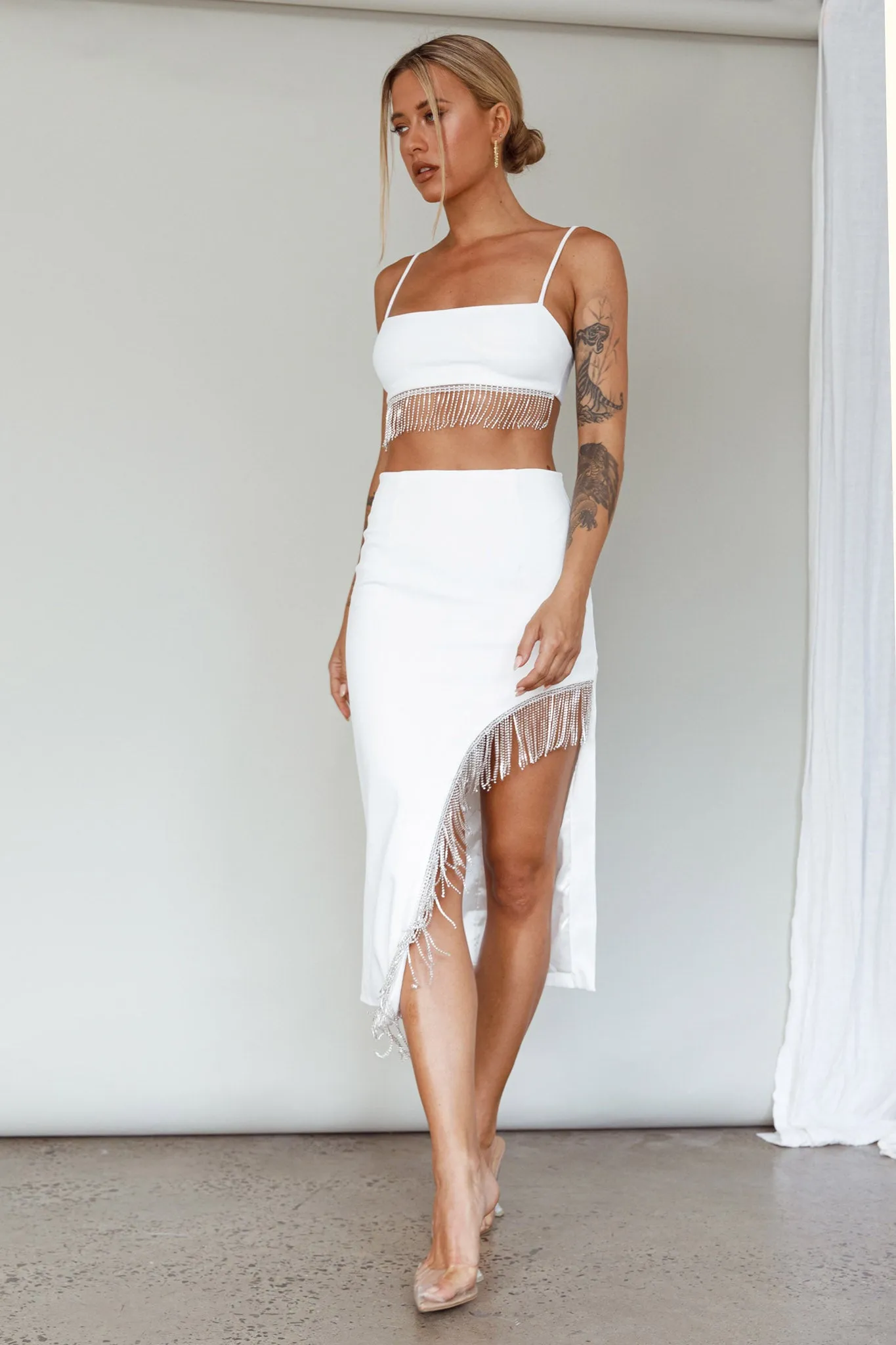 Attention Seeker Diamante Trim Midi Skirt Off White sold by Selfie Leslie product image thumbnail 5