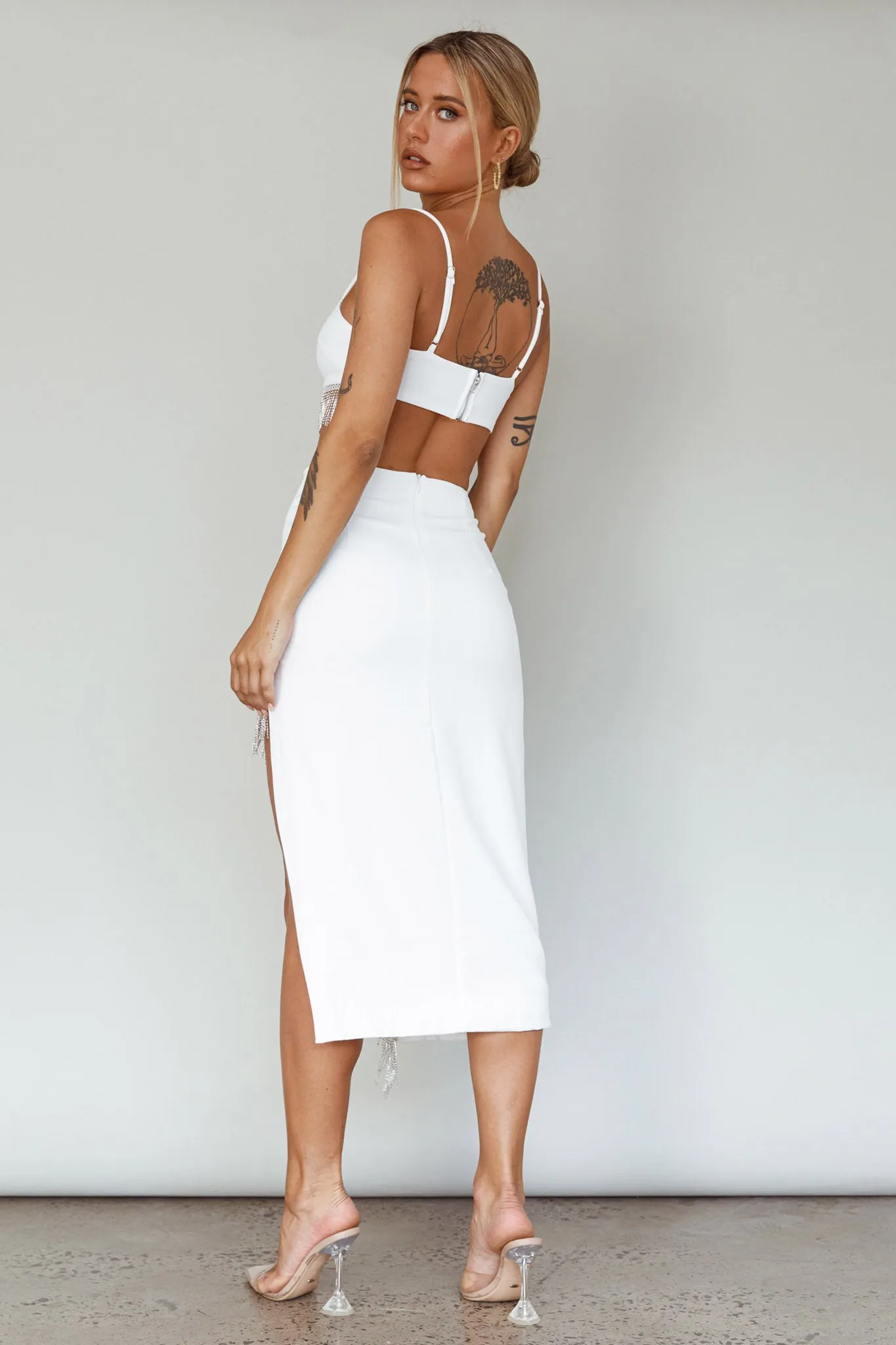 Attention Seeker Diamante Trim Midi Skirt Off White sold by Selfie Leslie product image thumbnail 2