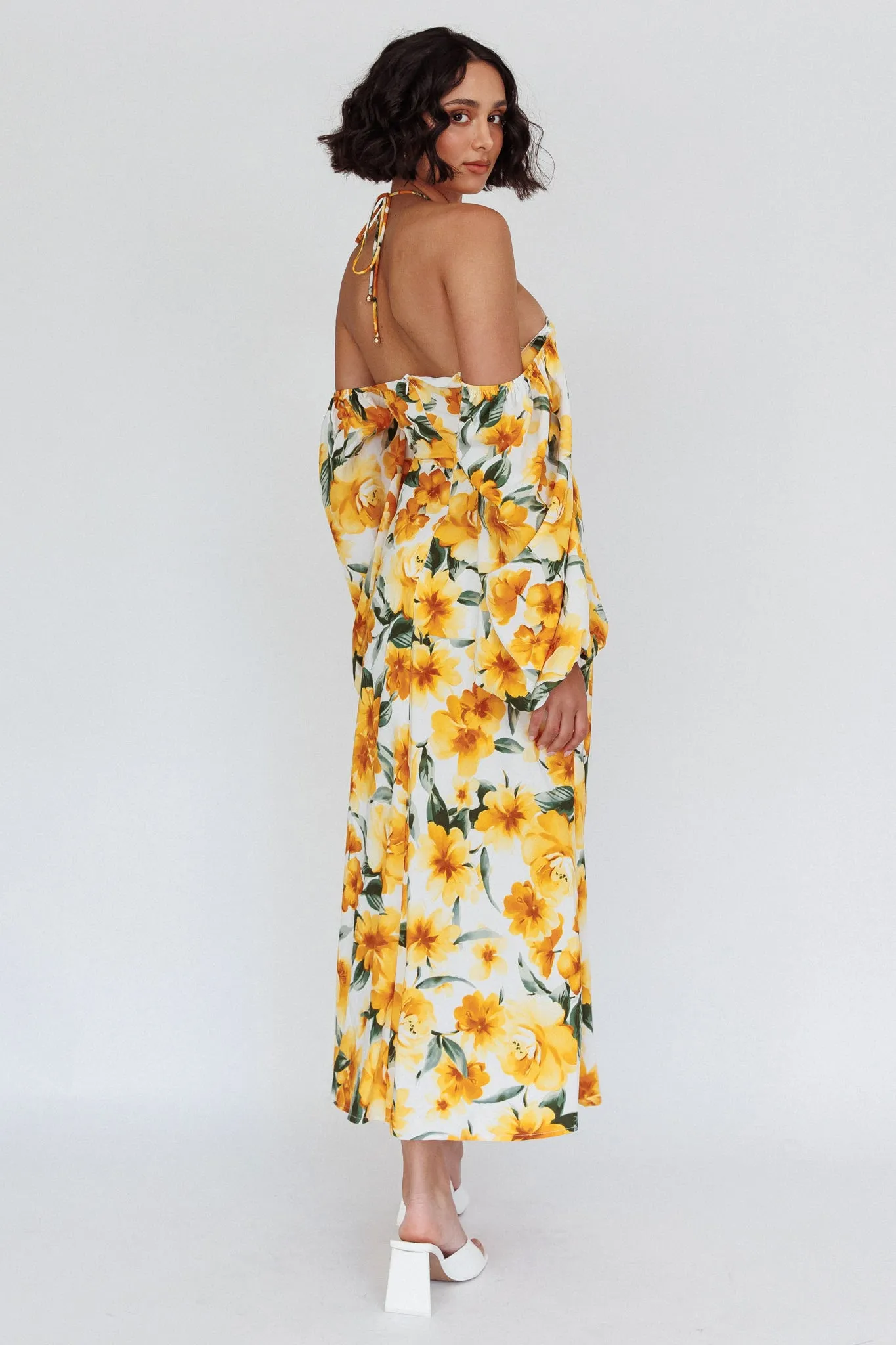 Nyree Long Sleeve Midi Dress Flowers Yellow sold by Selfie Leslie product image thumbnail 2