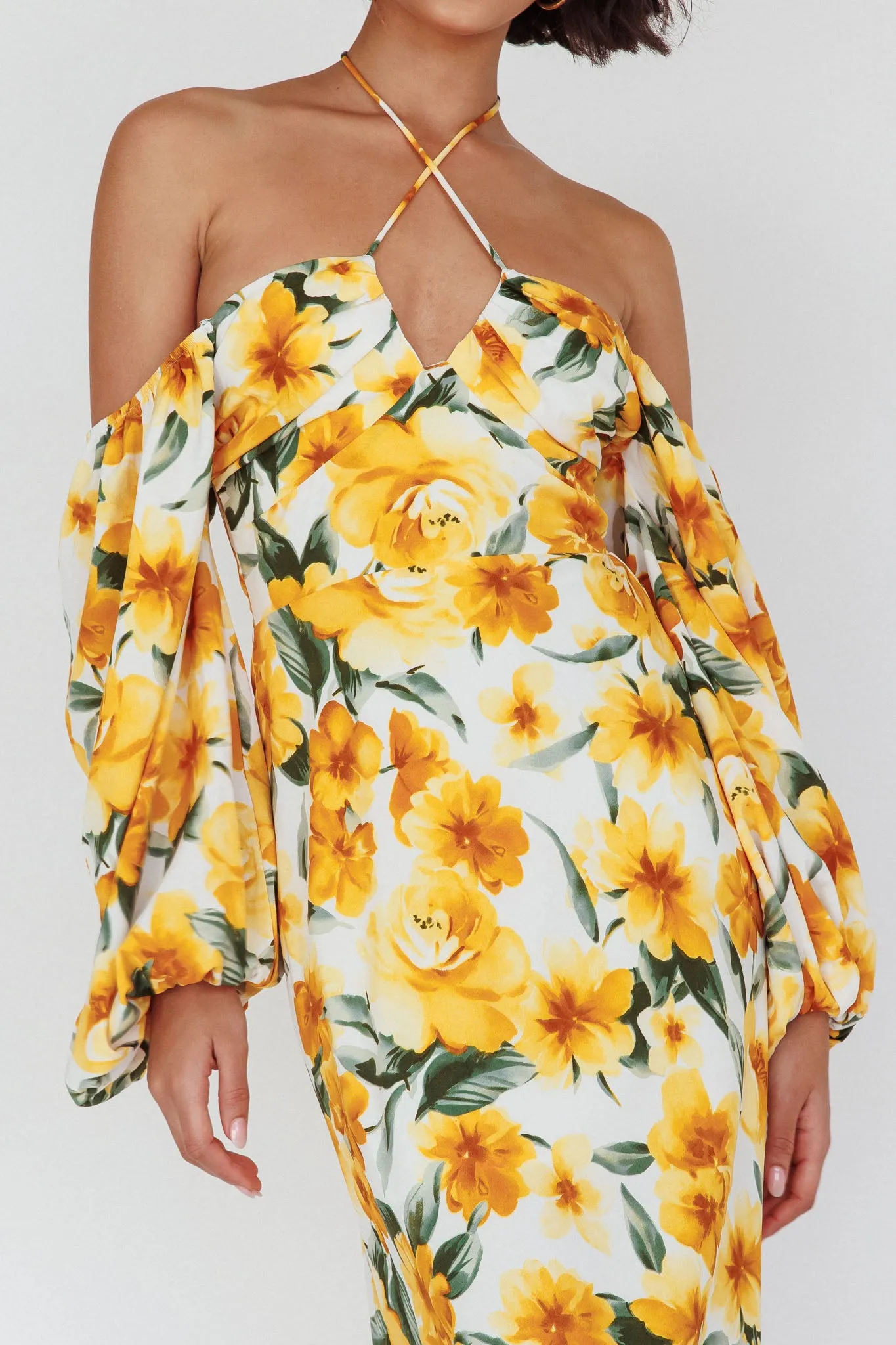 Nyree Long Sleeve Midi Dress Flowers Yellow sold by Selfie Leslie product image thumbnail 4
