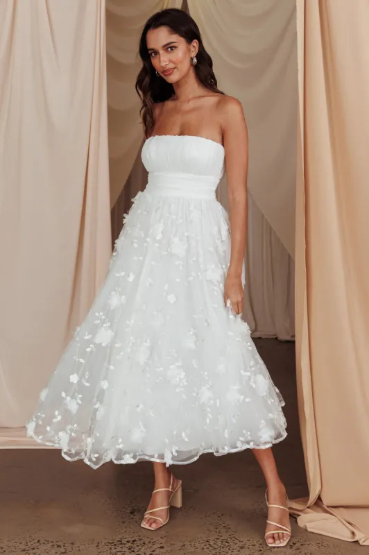 Fayette Strapless Mesh Midi Dress Embellished White sold by Selfie Leslie
