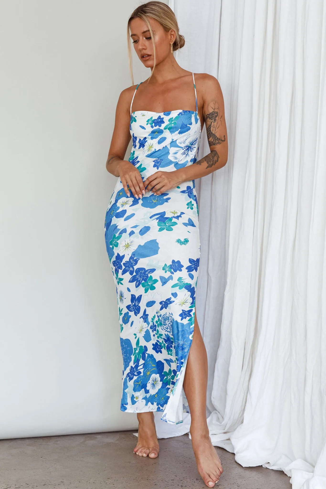 You're My Sunshine Tie-Up Back Midi Dress Blue sold by Selfie Leslie product image thumbnail 5