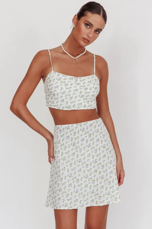 Miss Cupid Cami Crop Top Floral Ivory/Blue sold by Selfie Leslie