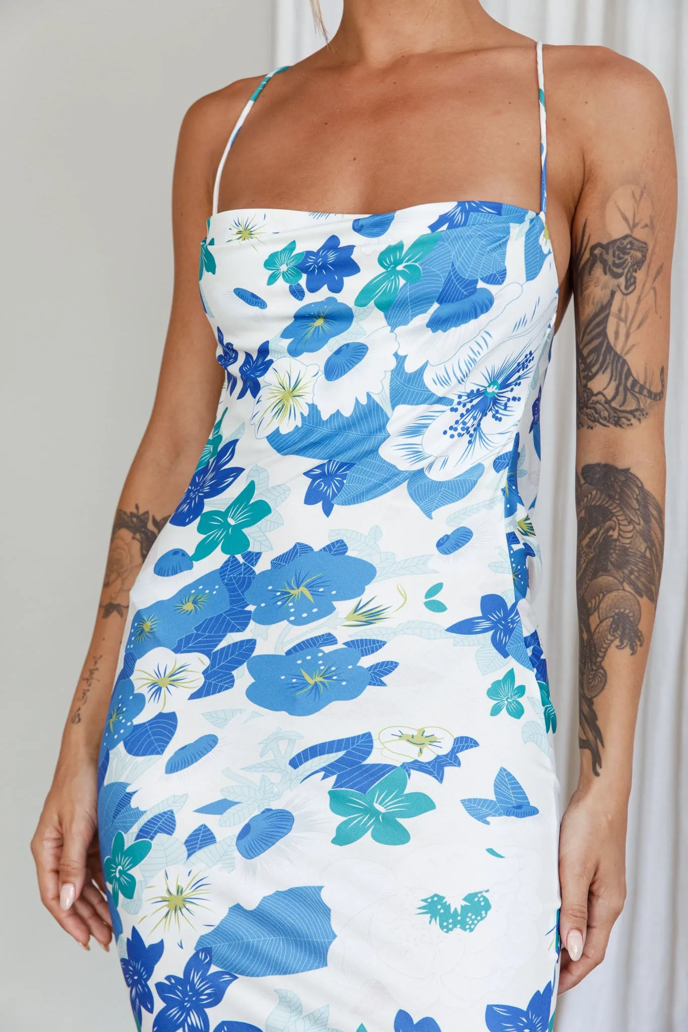 You're My Sunshine Tie-Up Back Midi Dress Blue sold by Selfie Leslie product image thumbnail 4