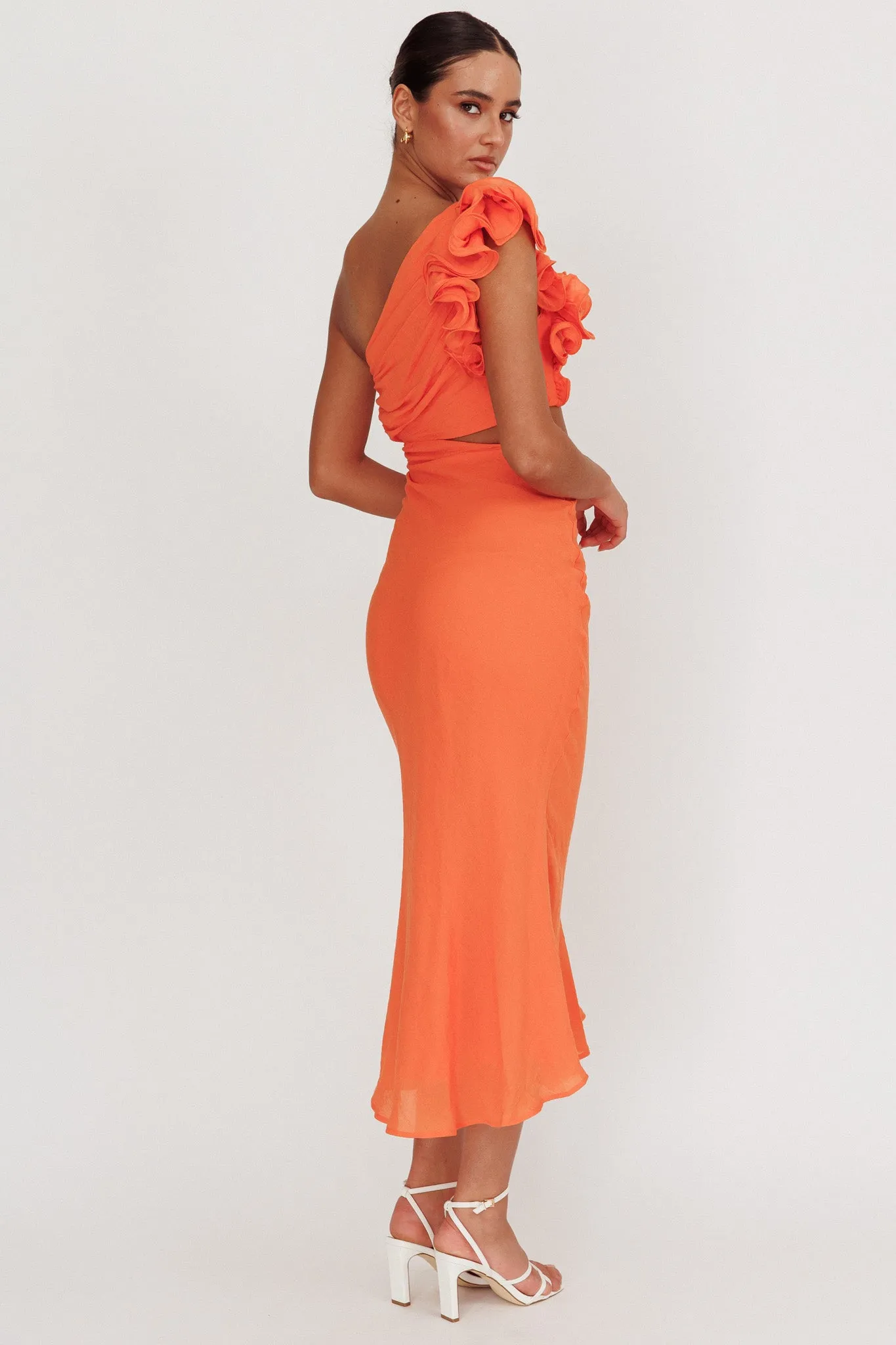Deanna One-Shoulder Ruffle Maxi Dress Orange sold by Selfie Leslie product image thumbnail 2