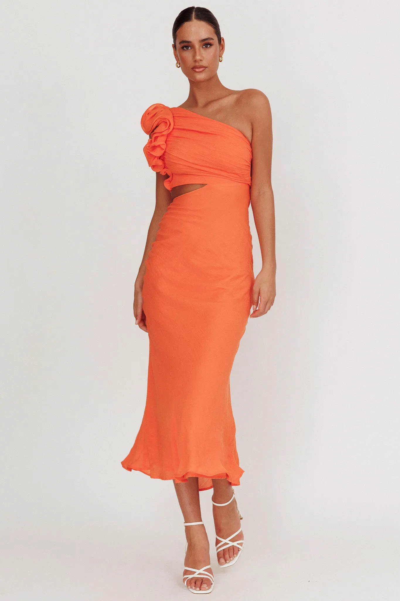 Deanna One-Shoulder Ruffle Maxi Dress Orange sold by Selfie Leslie product image thumbnail 5