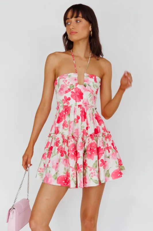 Horizons Frill Trim Mini Dress Floral Pink sold by Selfie Leslie