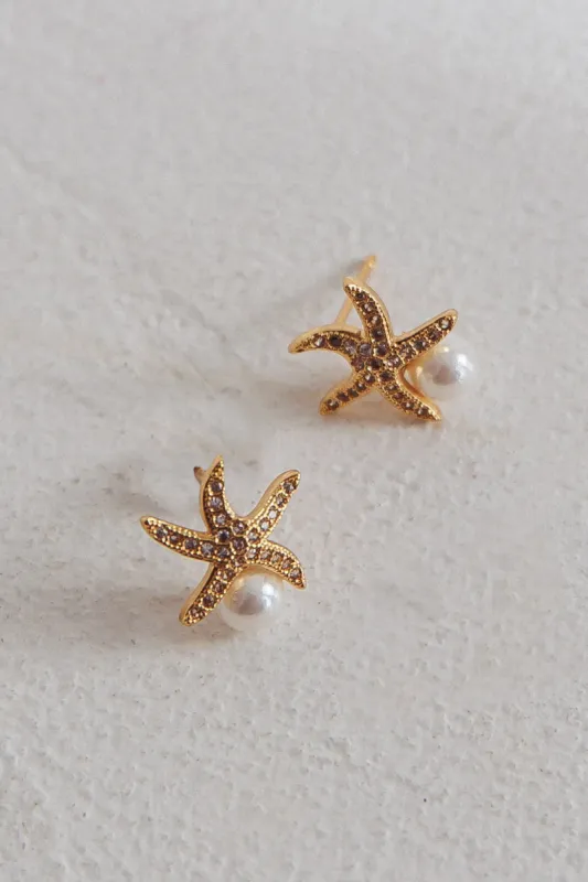 Ethereal Starfish With Pearl Stud Earrings Gold sold by Selfie Leslie