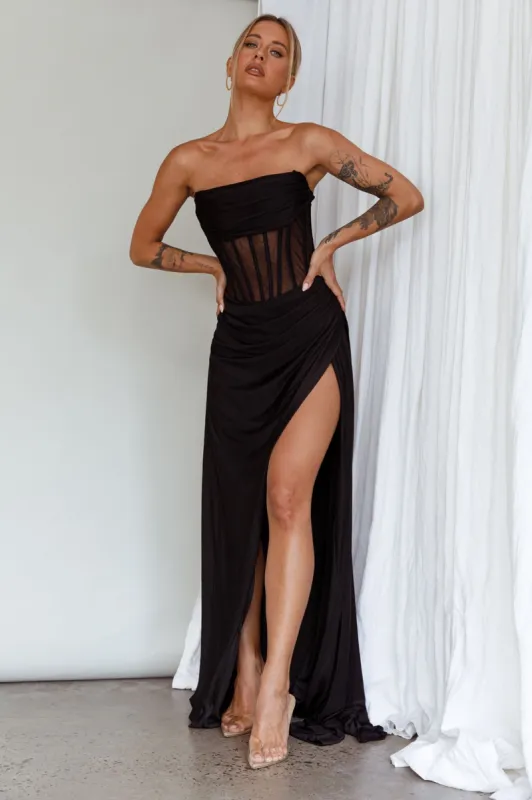 Aysha Strapless Split Maxi Dress Black sold by Selfie Leslie