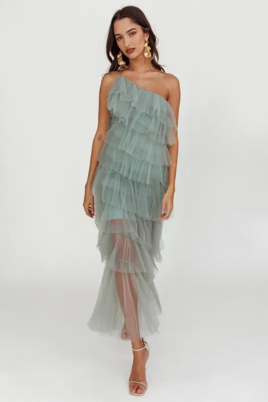 Arrabel Tiered Ruffle Tulle Maxi Dress Sage sold by Selfie Leslie