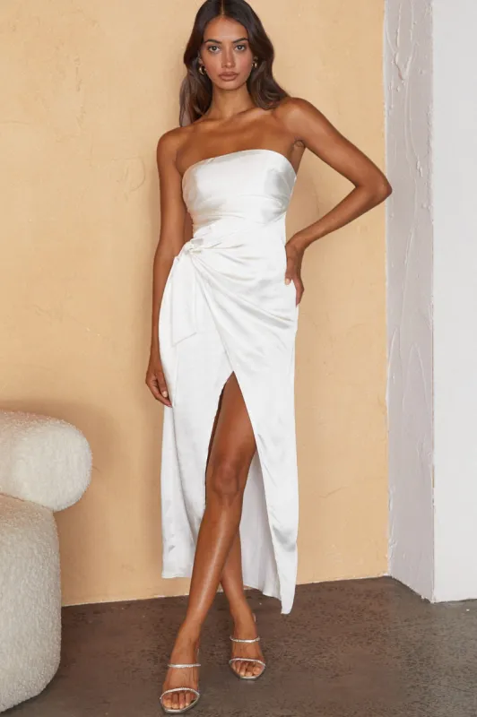 Gianna Strapless Waist Tie Midi Dress White sold by Selfie Leslie