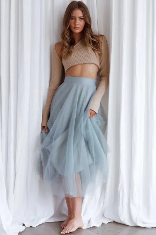 Jasmine Organza Mesh Elasticated Waist Midi Skirt Sage sold by Selfie Leslie