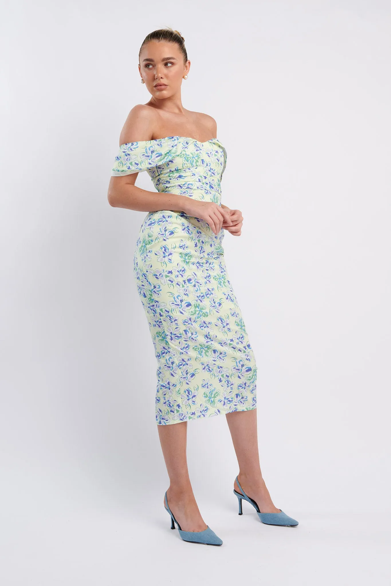 Lillianne Off-Shoulder Midi Dress Floral Blue sold by Selfie Leslie product image thumbnail 3