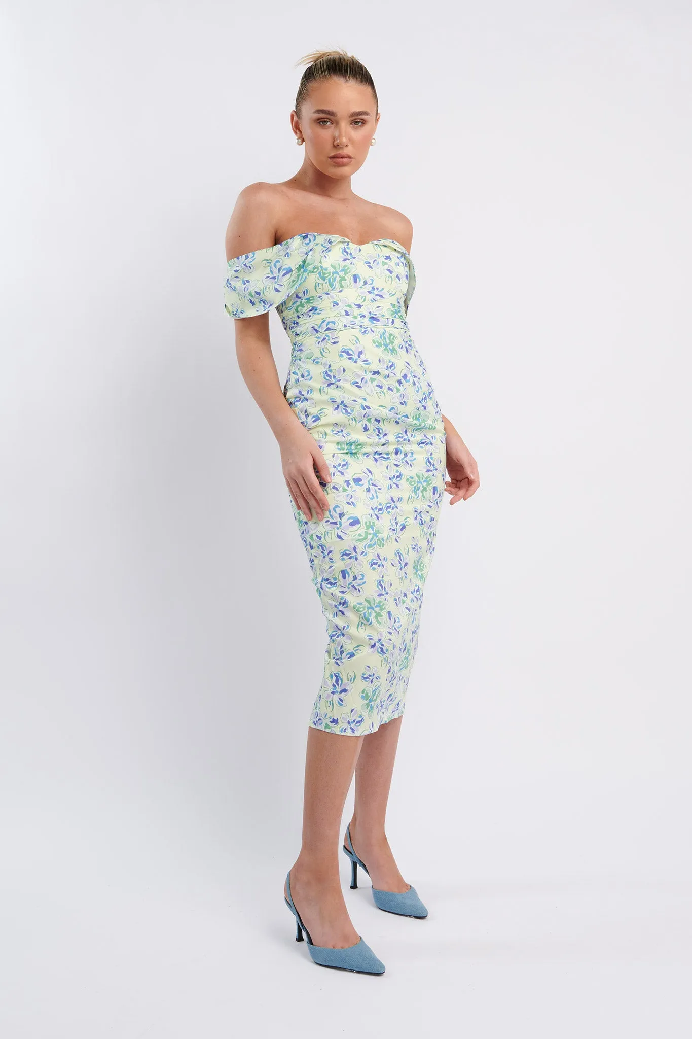 Lillianne Off-Shoulder Midi Dress Floral Blue sold by Selfie Leslie