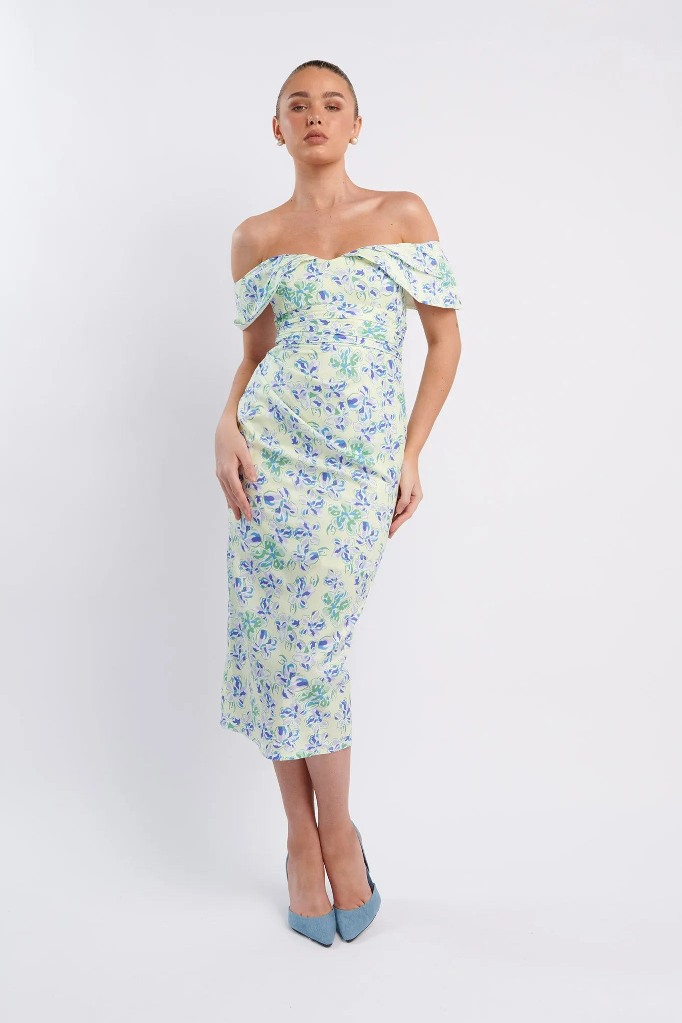 Lillianne Off-Shoulder Midi Dress Floral Blue sold by Selfie Leslie product image thumbnail 5