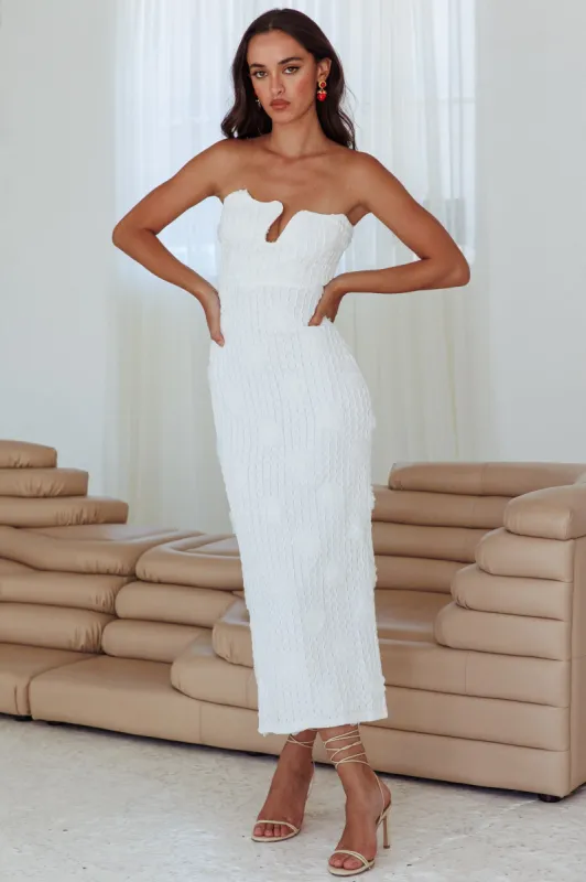 Horizon Strapless Textured Floral Midi Dress White sold by Selfie Leslie