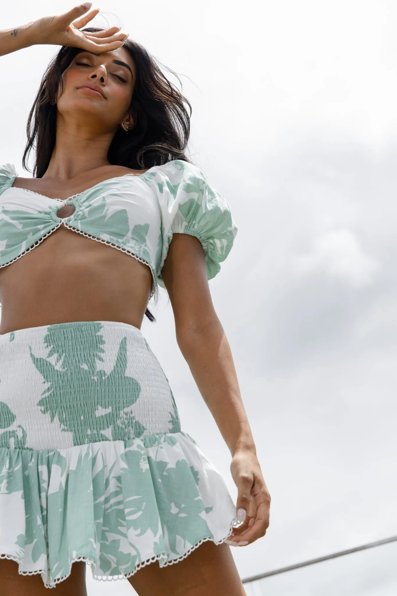 Escape With Me Shirred Mini Skirt Printed Sage sold by Selfie Leslie product image thumbnail 4