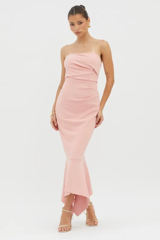 Sharona Strapless Gathered Midi Dress Blush sold by Selfie Leslie