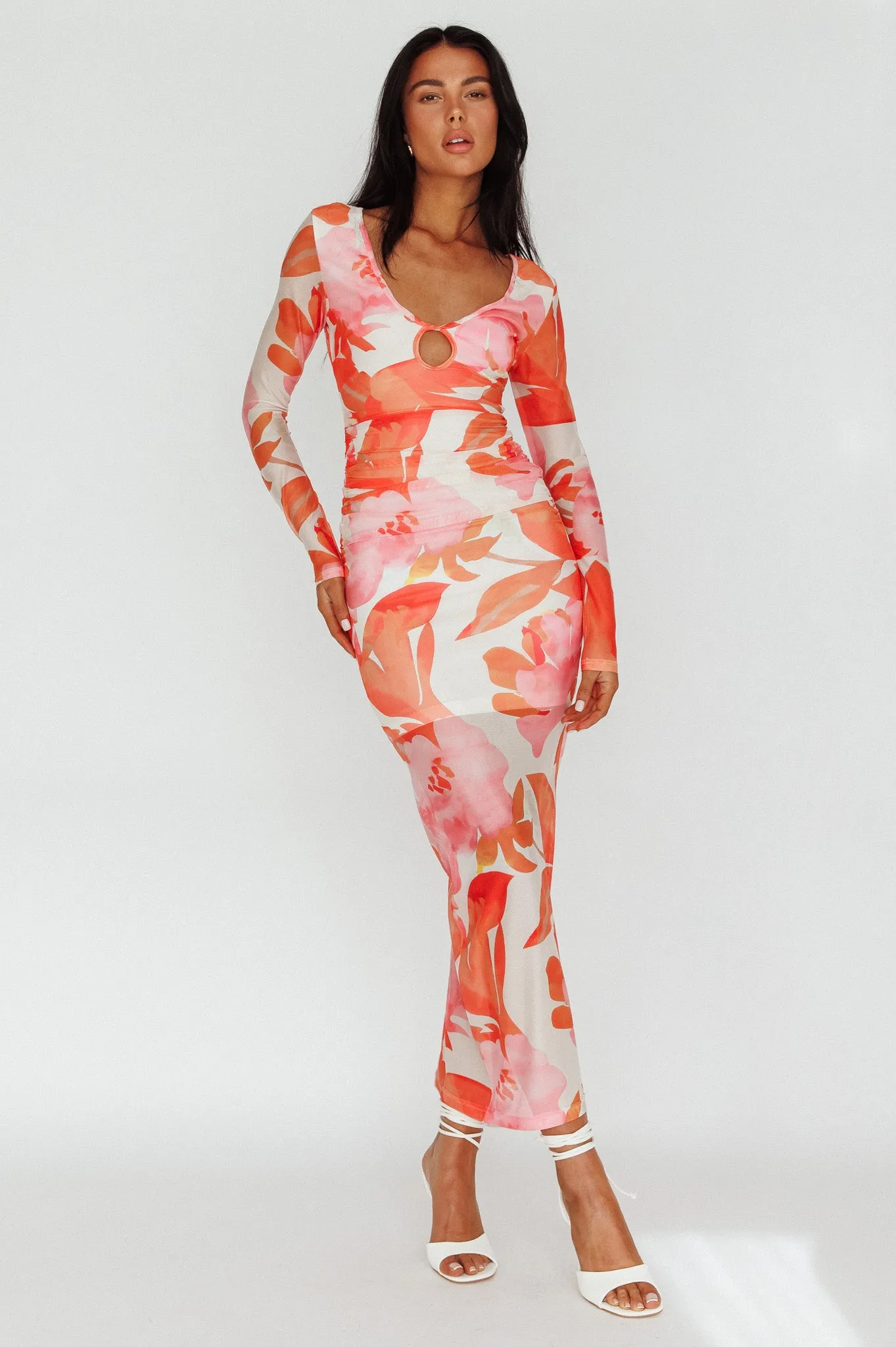 Chardae Long Sleeve Mesh Midi Dress Floral Pink sold by Selfie Leslie product image thumbnail 5