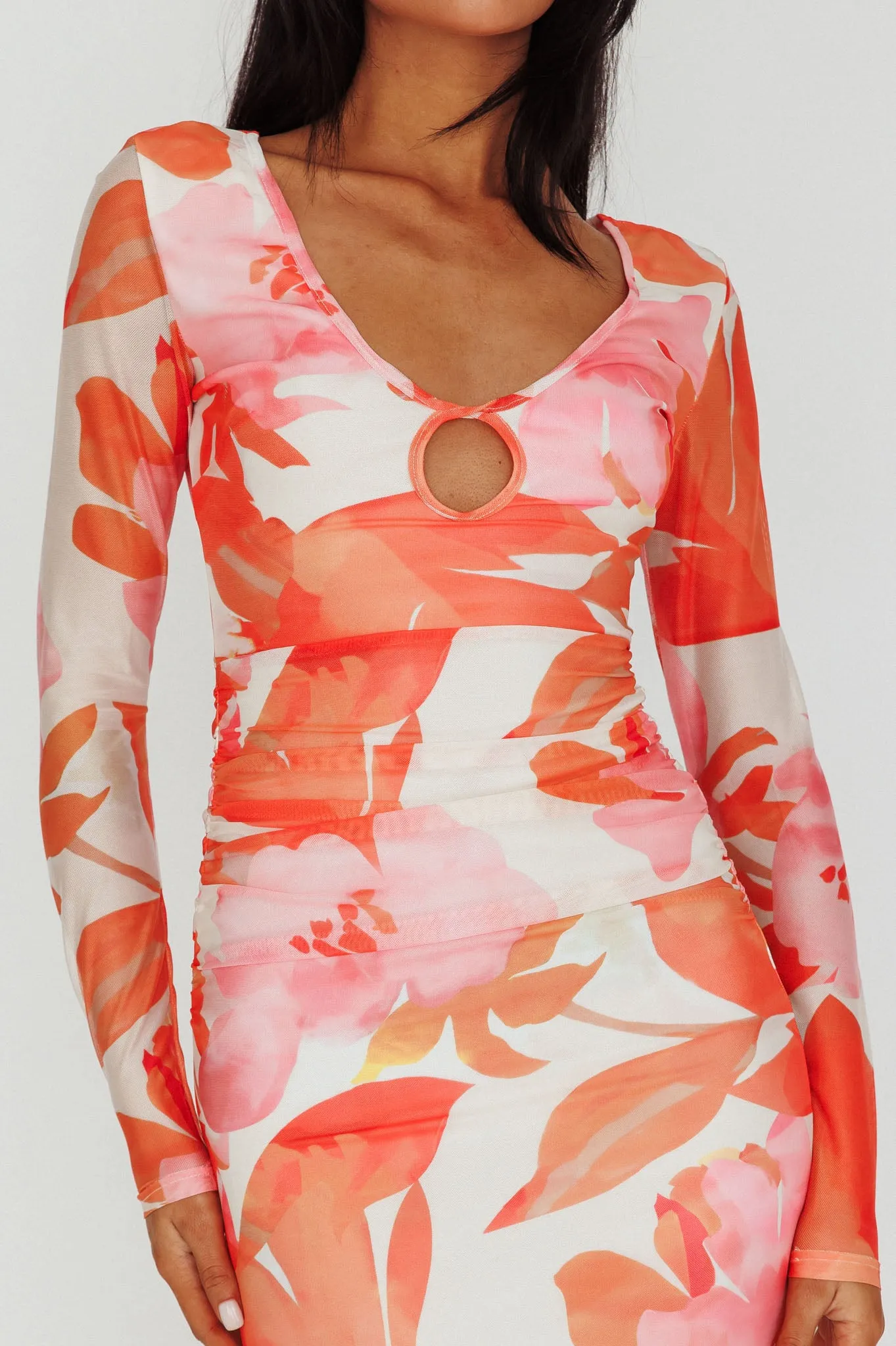 Chardae Long Sleeve Mesh Midi Dress Floral Pink sold by Selfie Leslie product image thumbnail 4