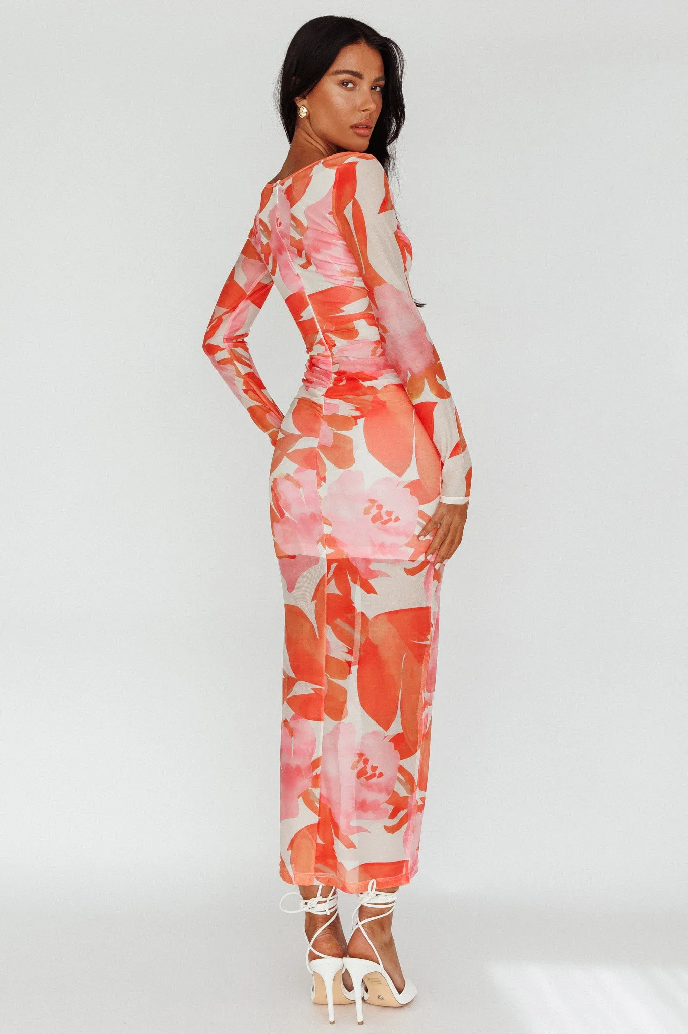 Chardae Long Sleeve Mesh Midi Dress Floral Pink sold by Selfie Leslie product image thumbnail 2