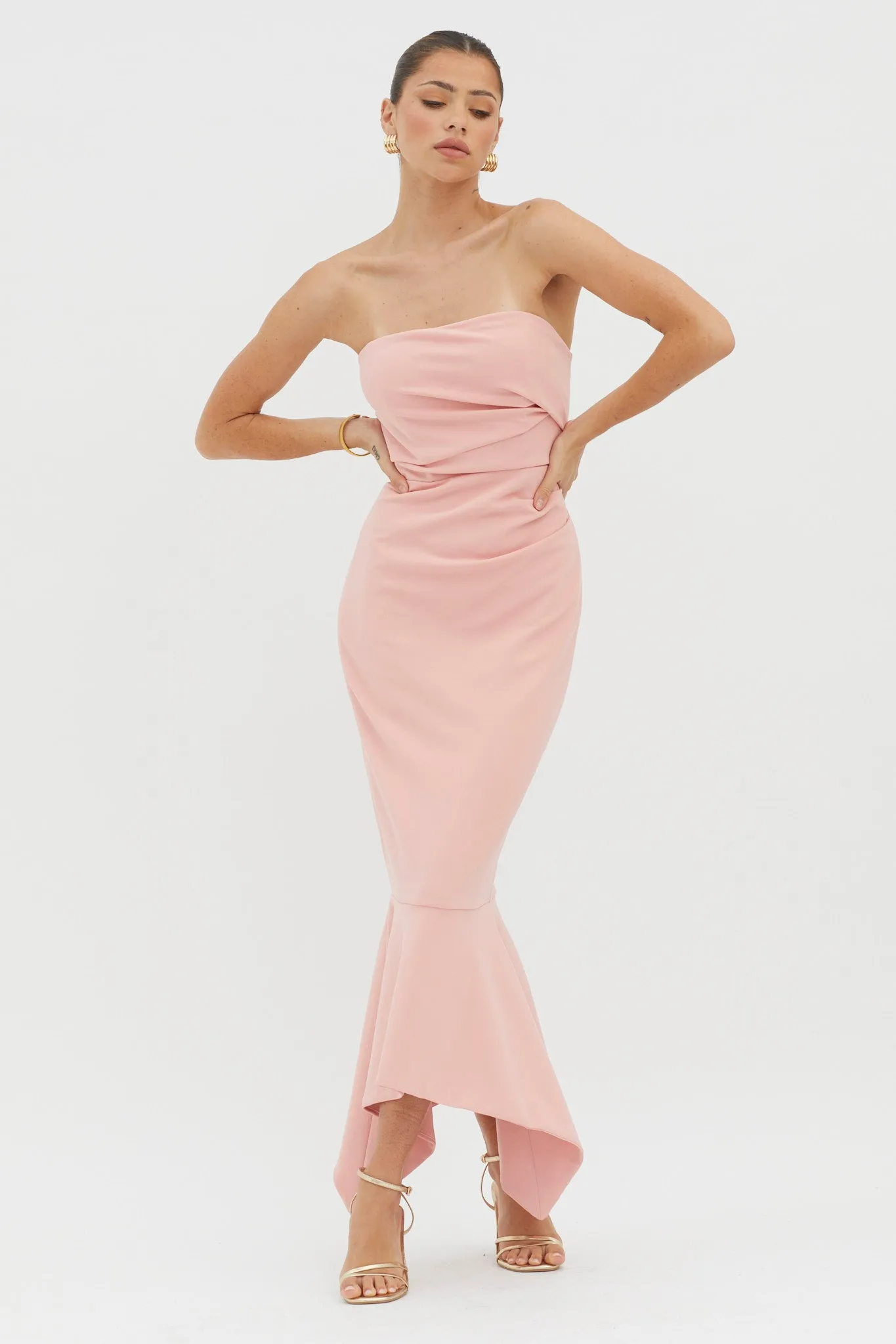 Sharona Strapless Gathered Midi Dress Blush sold by Selfie Leslie product image thumbnail 3