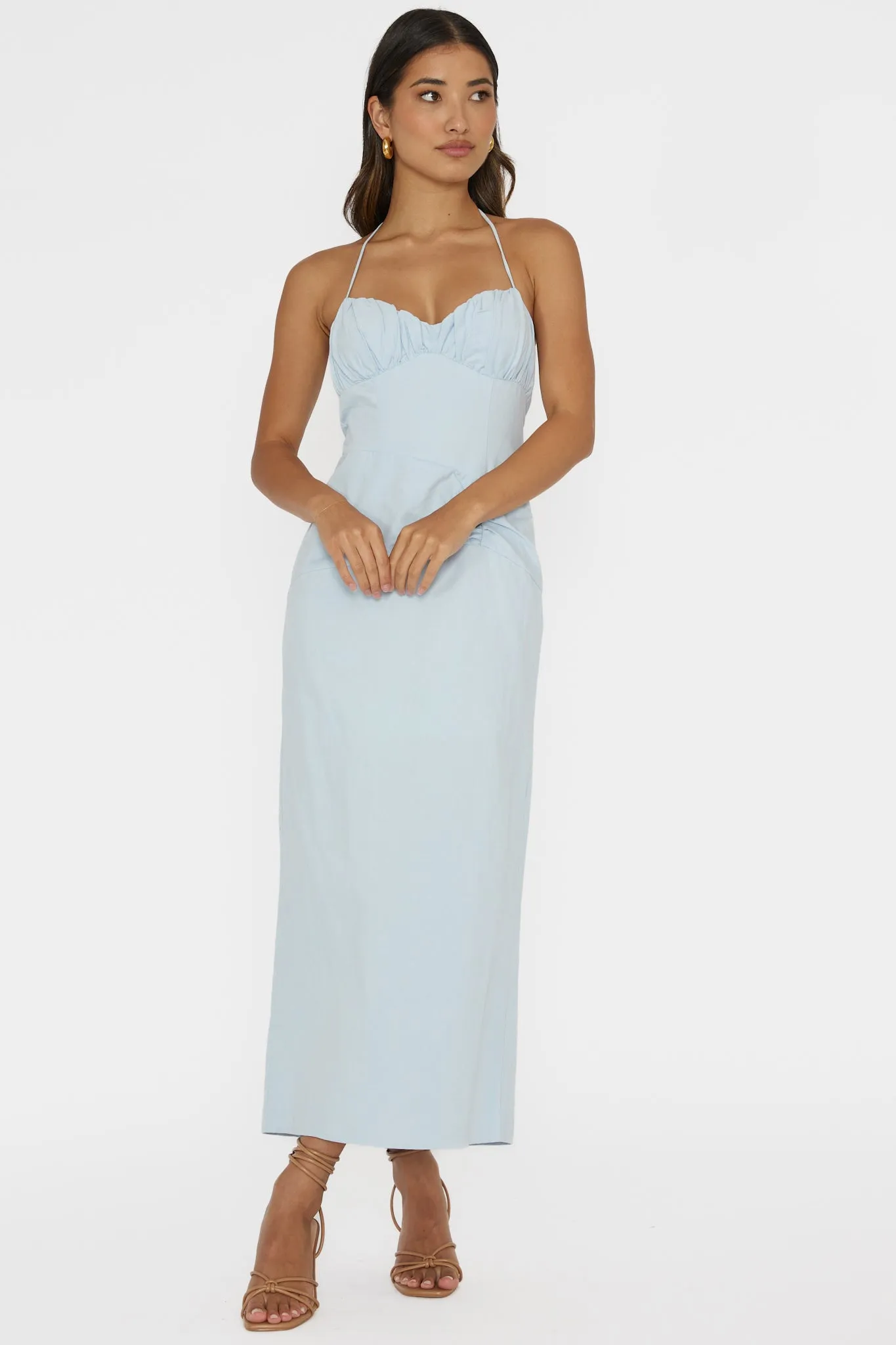 Arielle Gathered Bust Halterneck Midi Dress Pale Blue sold by Selfie Leslie product image thumbnail 5