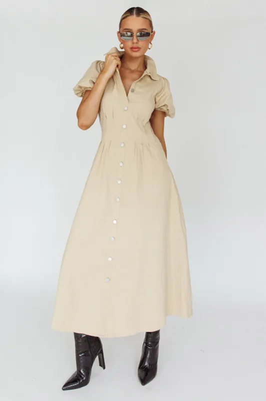 Zurich Pleated Waist Midi Dress Beige sold by Selfie Leslie