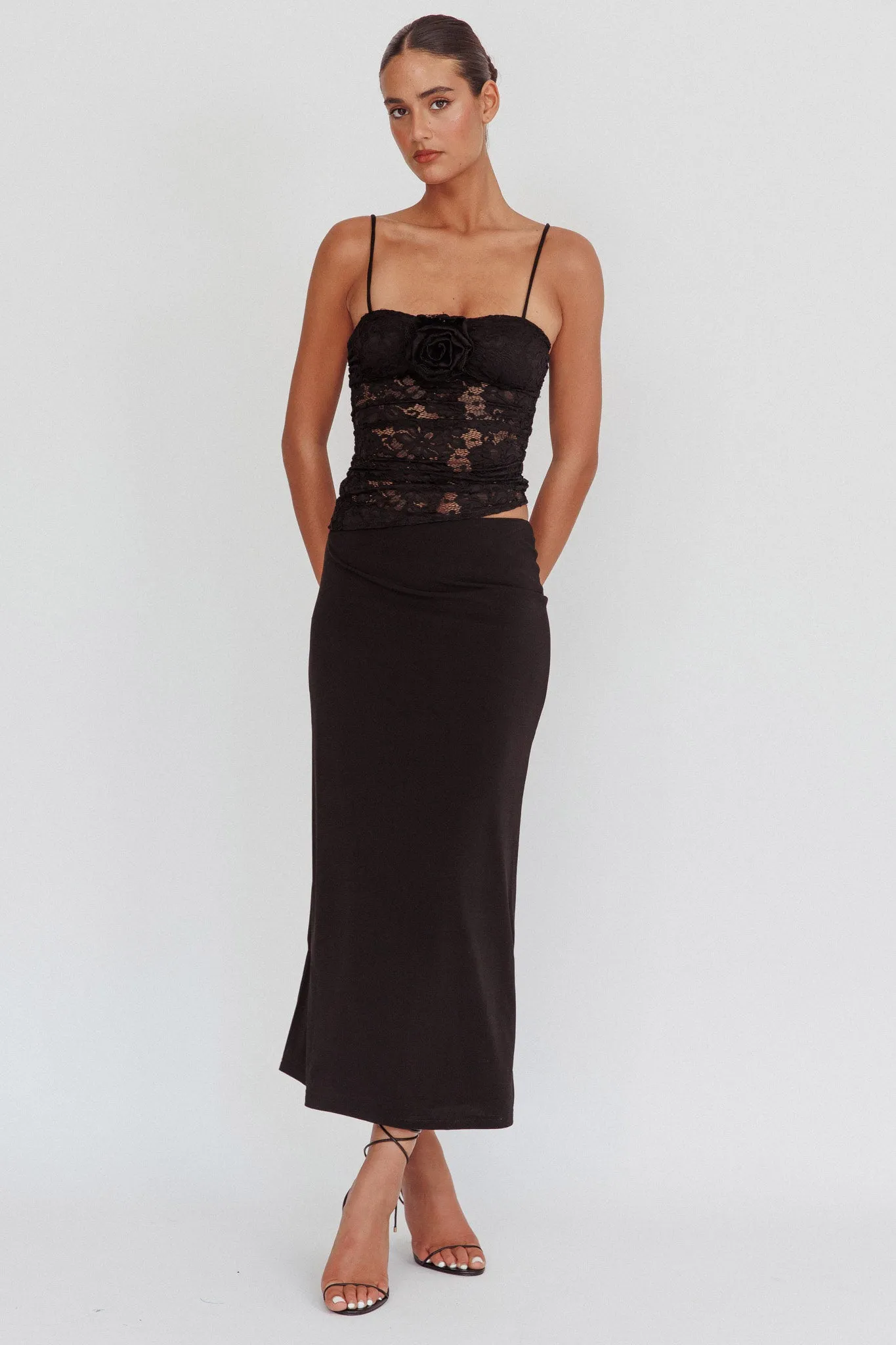 Lorely Lace Rosette Maxi Dress Top Black sold by Selfie Leslie product image thumbnail 5