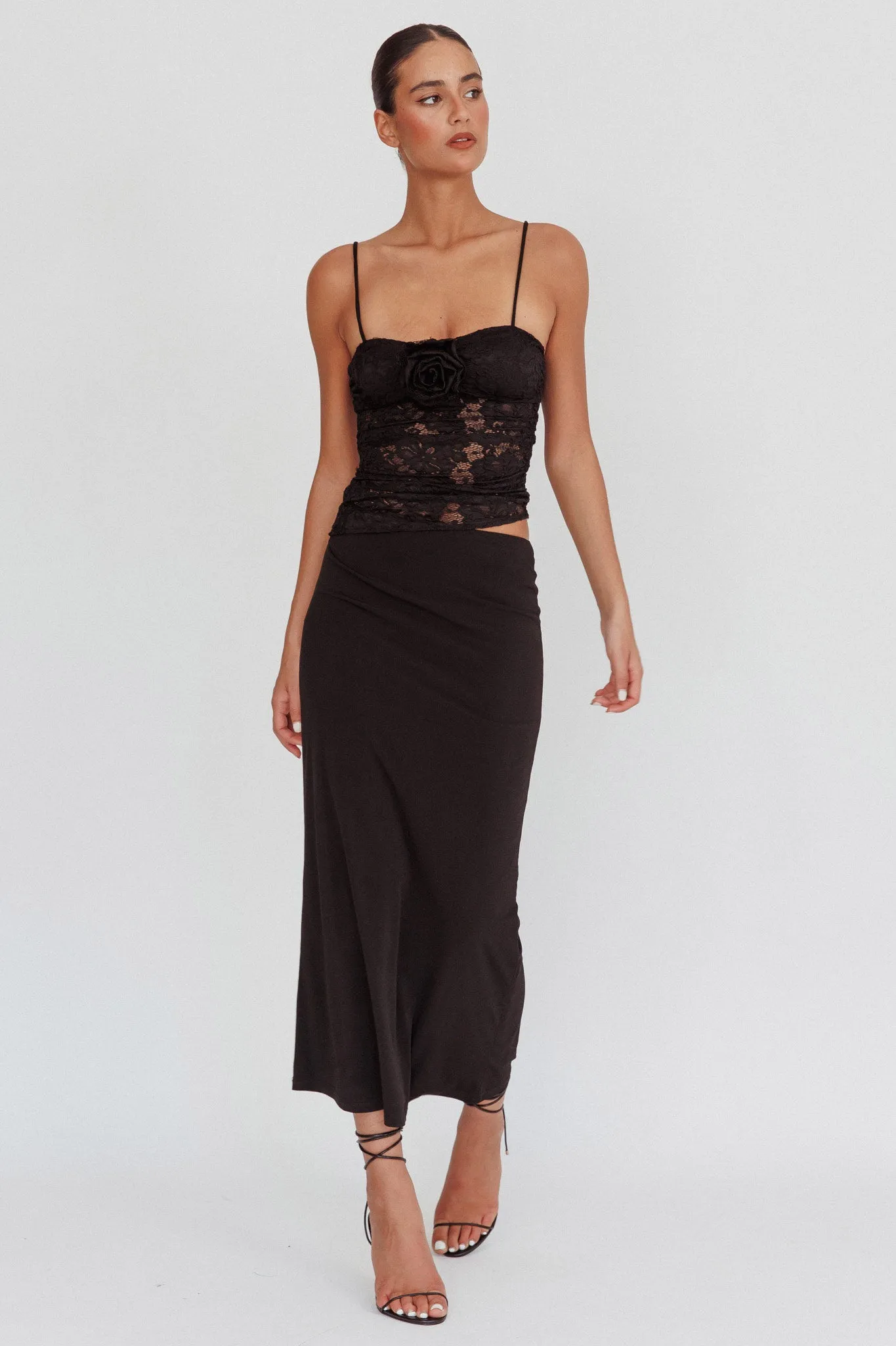 Lorely Lace Rosette Maxi Dress Top Black sold by Selfie Leslie product image thumbnail 3