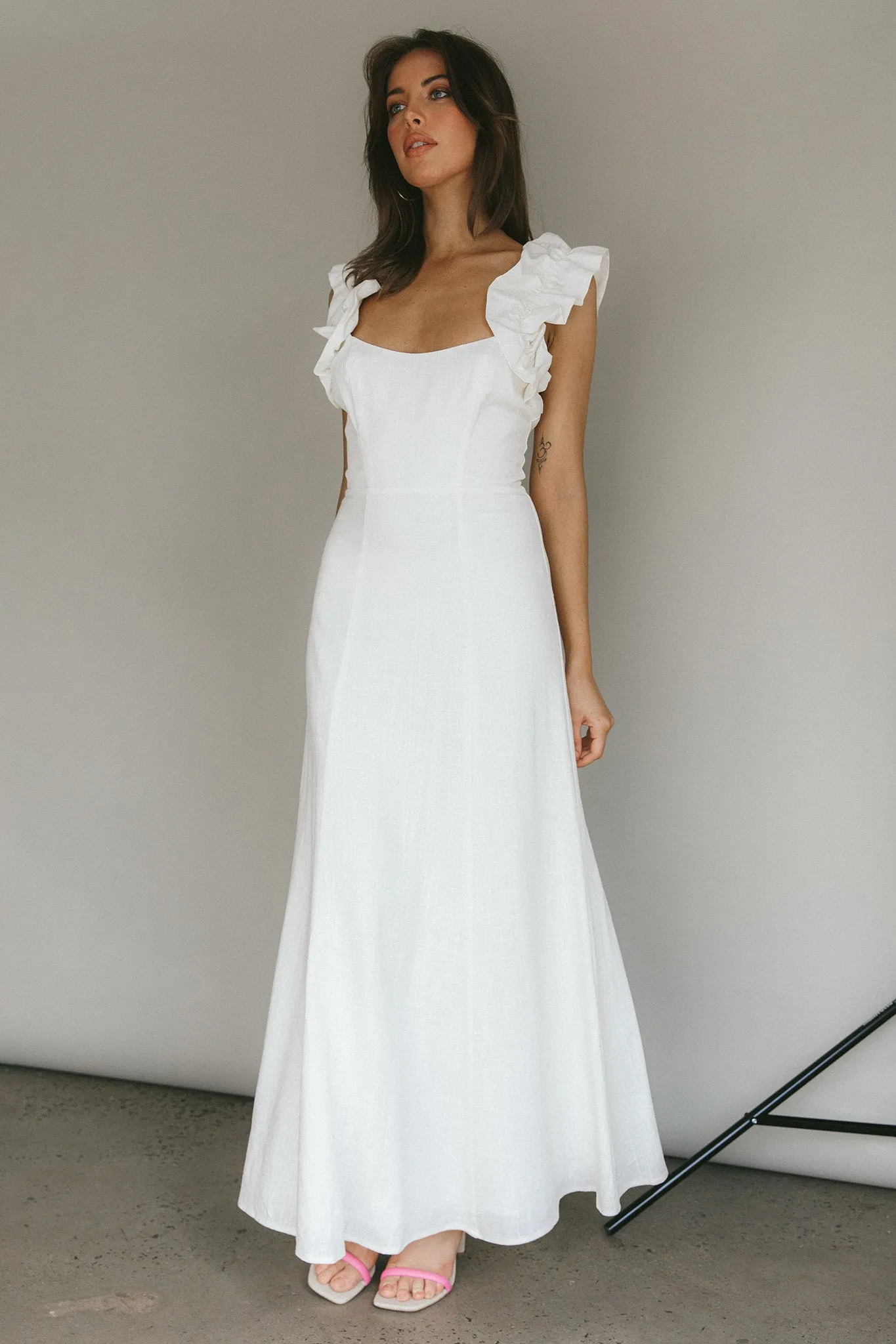 Bronte Ruffle Strap Midi Dress Cream sold by Selfie Leslie product image thumbnail 4