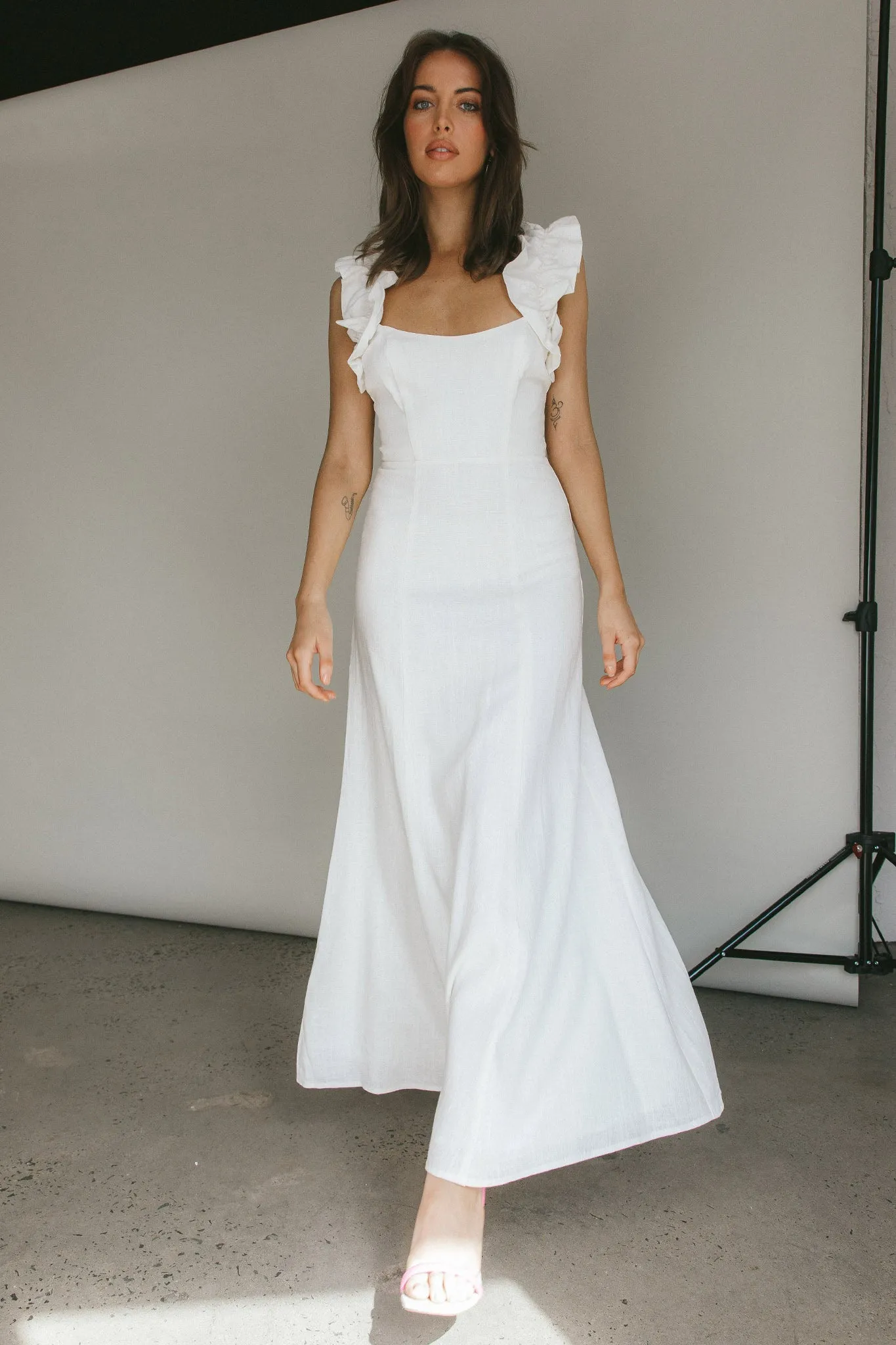 Bronte Ruffle Strap Midi Dress Cream sold by Selfie Leslie product image thumbnail 3