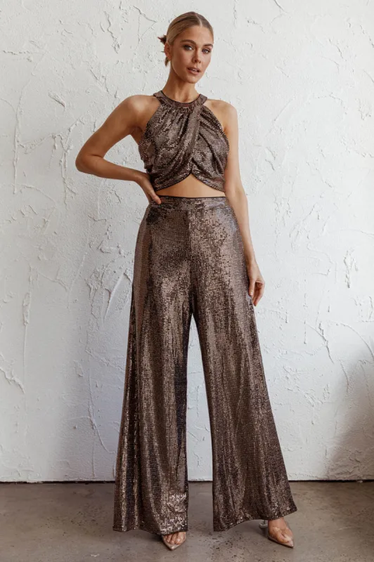 Anything Goes Wide Leg Metallic Pants Gold sold by Selfie Leslie