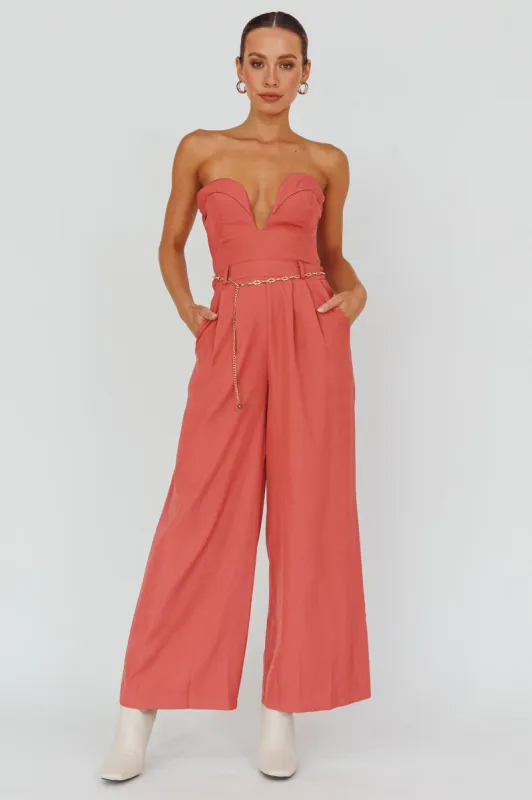 Kayte Strapless Belted Waist Jumpsuit Rose sold by Selfie Leslie