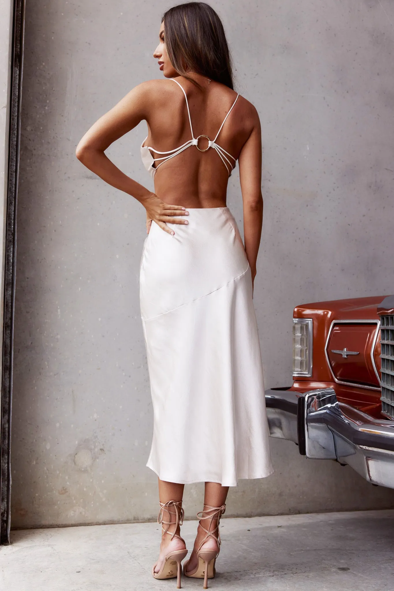 Midnight Muse Strappy Back Midi Dress Champagne sold by Selfie Leslie product image thumbnail 2