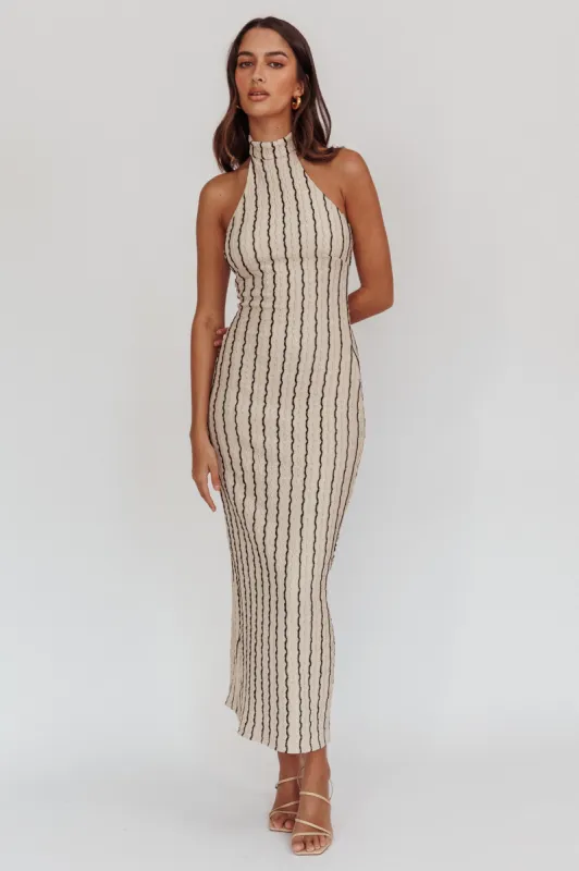 Kimchi Mockneck Halter Maxi Dress Beige sold by Selfie Leslie