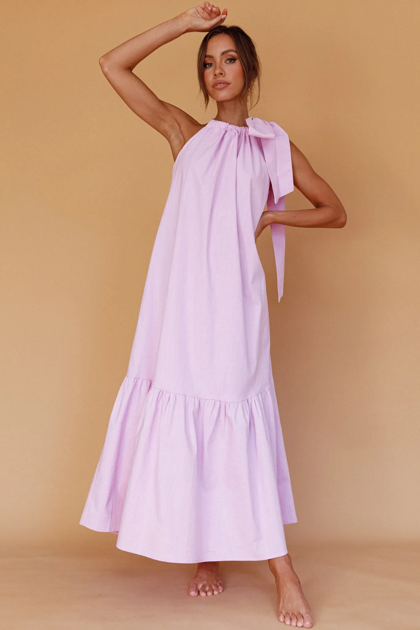 Cruise Shoulder Tie Maxi Dress Lilac sold by Selfie Leslie