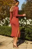 Jordana Long Sleeve Waist Tie Ribbed Midi Dress Rose sold by Selfie Leslie